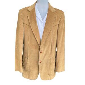 Vintage Men's Western Blazer Corduroy Jacket Tan Brown Sports Coat Yoke 40R